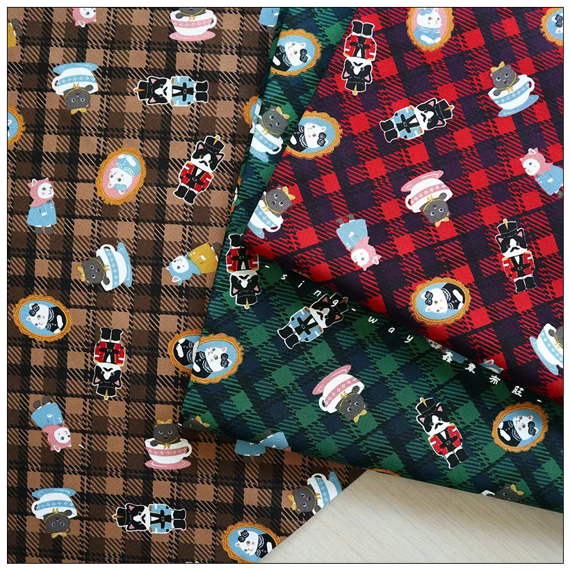 面料纯棉手工棉麻小动棉布印花厚仿包包格子可爱面料动物金台湾口