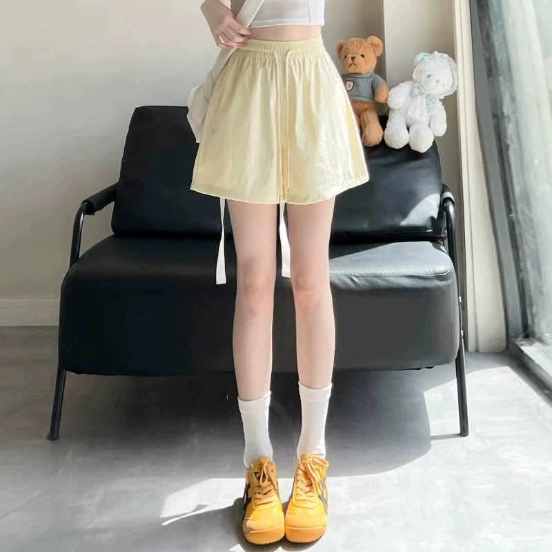 Rhyme of Poetry Quick-drying Not Wrinkle Embroidered Shorts Women's High Waist Casual Sports Wide Legs All-match Fashion Macaron Shorts