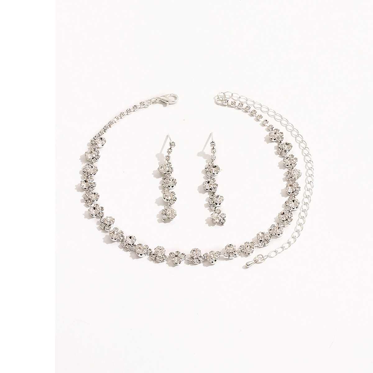 Accesorios de boda moda coreana accesorios nupcial plata diamante collar pendientes pulsera traje de tres piezas