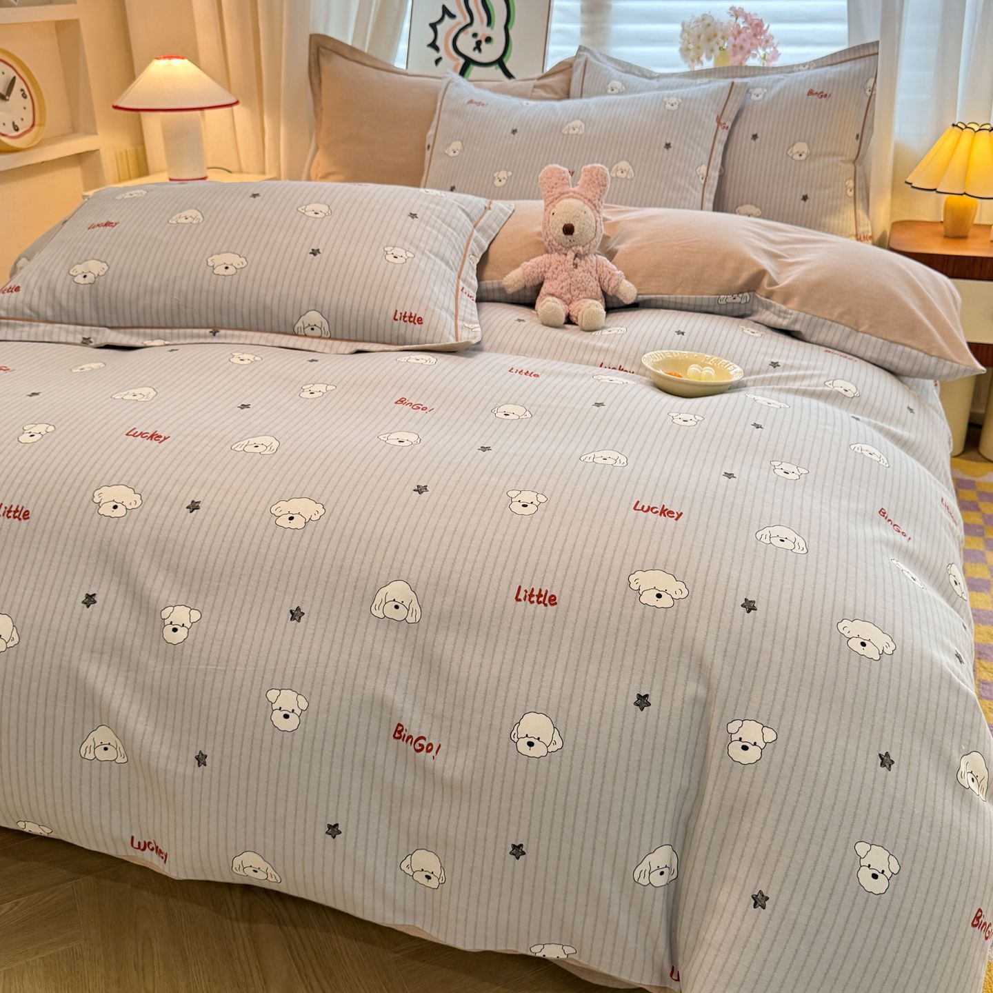 Otoño y invierno algodón grueso abrasión cama de cuatro piezas sábanas de algodón cubierta cama de tres piezas dormitorio de estudiantes