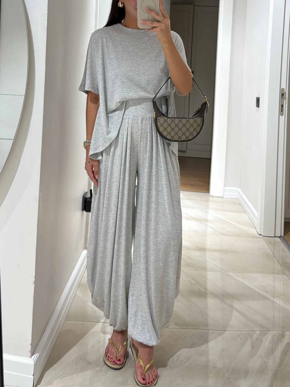 2025 European and American Clothing Amazon Independent Site Mid-Sleeve Round Neck Pure Color Top T-Shirt + Pants Two-Piece Suit