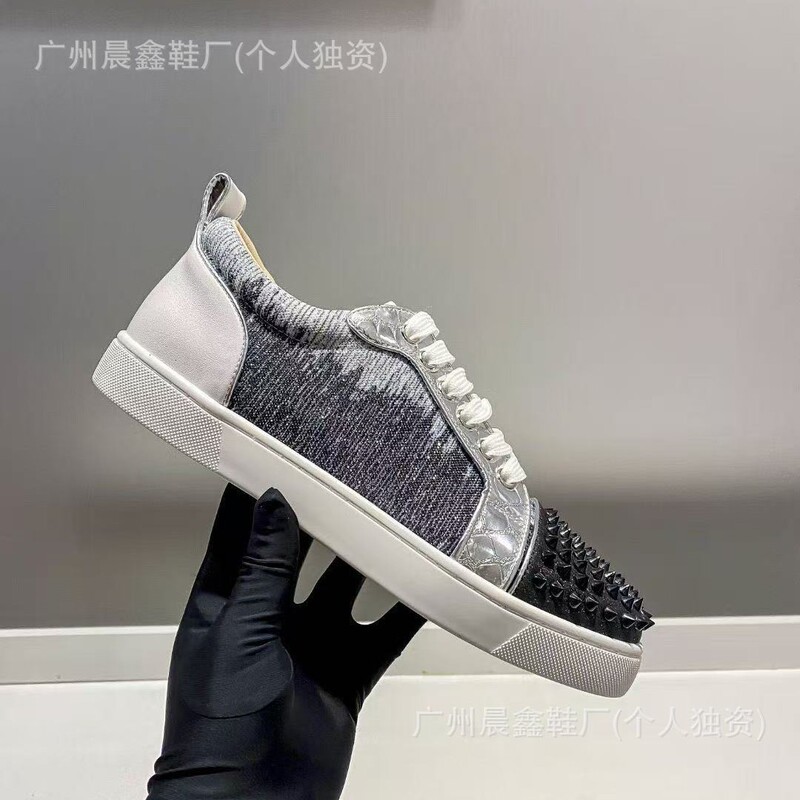 欧洲站CL红底鞋尖钉铆钉水钻亮片系带低帮情侣时尚男女百搭款平底|undefined