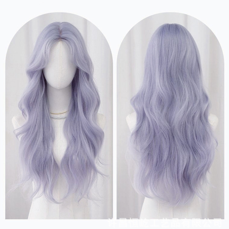 frente peluca de encaje mujer cubierta de cabeza diaria Lolita natural simulación de ondas grandes rizos de cabello