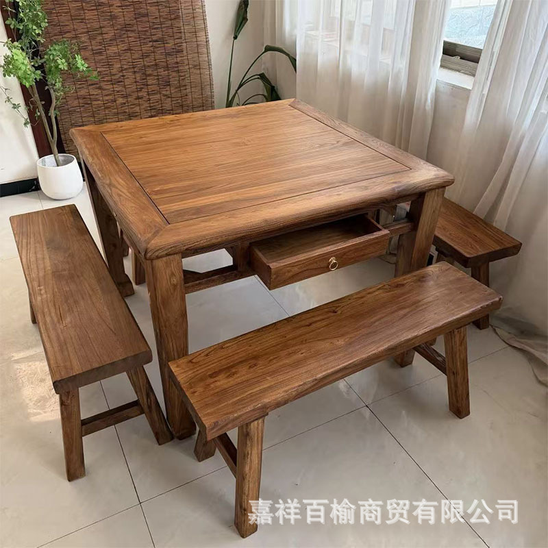 Old Elm Wood Square Table, Solid Wood Eight Immortals Table, Chinese-Style Dining Table and Chair Set, Courtyard Style, Homestay Restaurant, Horseshoe Dining Table and Chairs Old Elm Wood Square Table, Solid Wood Eight Immortals Table, Chinese-Style Dining Table and Chair Set, Courtyard Style, Homestay Restaurant, Horseshoe Dining Table and Chairs