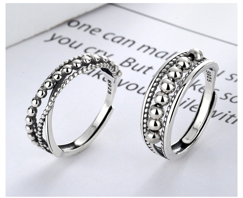 Bague de couple européenne et américaine, nouveaux bijoux à la mode, simple, ondulée, point, perles, accessoires en argent thaïlandais, bague à bouche ample_voghion.com