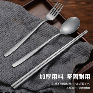 Retro Korean style stainless steel chopsticks spoon barbecue shop Fork Western food three pieces suit tableware distressed snowflake Gray