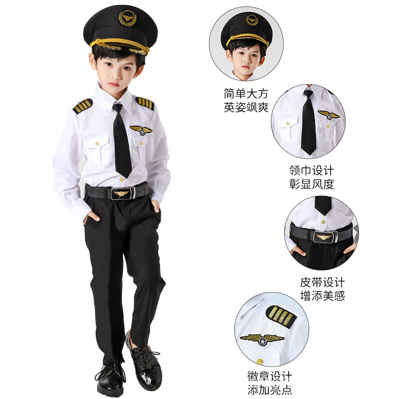 Chino capitán uniforme de los niños traje de piloto de aviación niños y niñas piloto azafata ropa vacía auxiliar de vuelo ropa