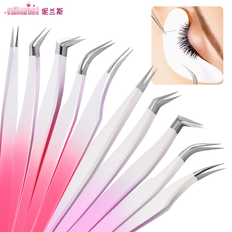 Nilan's Gradient Color Eyelash Tweezers Are Recommended for Eyelash Technicians and Beginners, Made of Stainless Steel