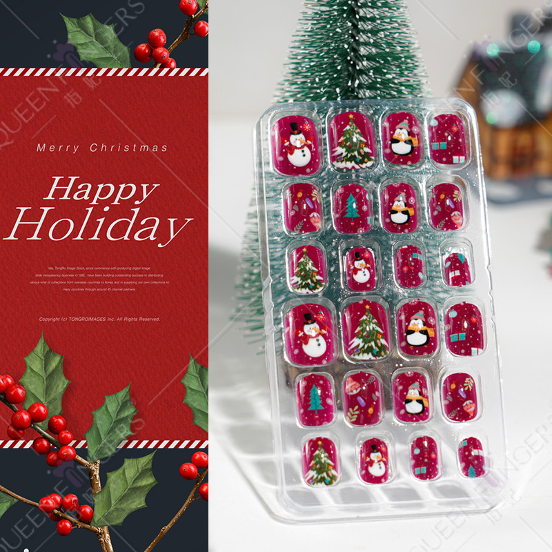 Christmas children's nail piece short wearable nail piece finished cute nail art children's patch nail art fake nail piece Christmas children's nail piece short wearable nail piece finished cute nail art children's patch nail art fake nail piece