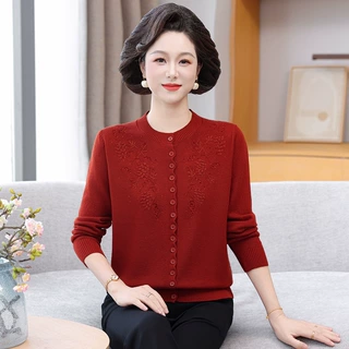 【100%羊毛】女装厚款妈妈毛衣秋冬奶奶上衣针织打底羊毛衫中老年