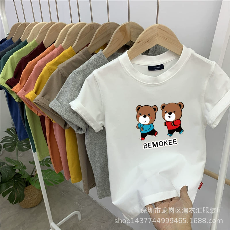 Заводская обработка дешевых дешевых детских топов летняя детская одежда с короткими рукавами футболка оптом для внешней торговли
