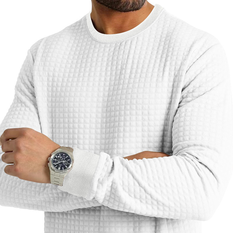 Long Sleeve Knitted T-shirt For Men Solid Colour Round Neck_voghion.com