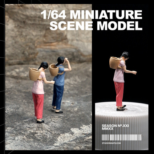 1/64 Harvest Girl Farming Miniature Figure Micro Landscape Decor Doll Scene Photography Prop