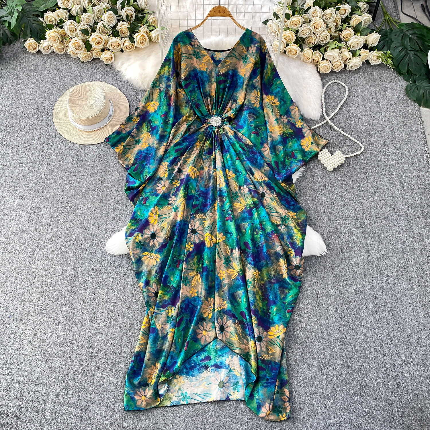 Ethnic retro autumn dress with sleeves