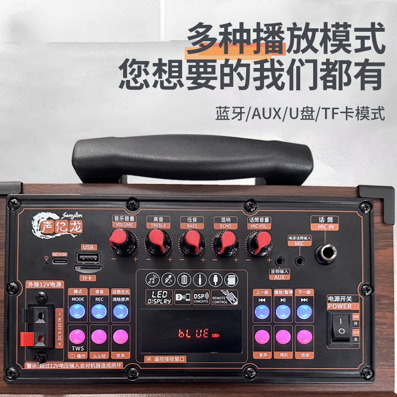 トロリー Bluetooth スピーカー 8inch 屋外ハイパワーサブウーファー楽器木製スクエアダンスカラオケオーディオマイク付き|undefined