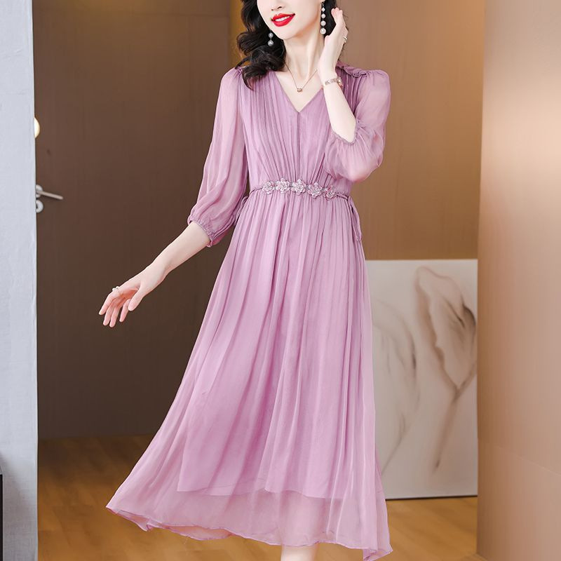2026 New Summer Style Half-Sleeve Beach Travel Dress with a Large Hem to Cover the Belly, Super Fairy-Like Long Dress for Vacation