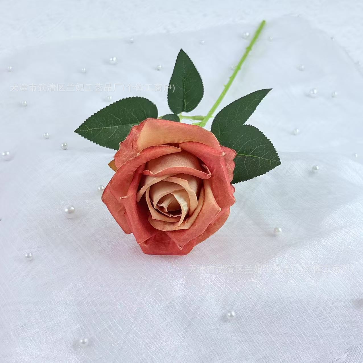 Simulación de tela de terciopelo pequeña crema rosa flor artificial única flor de boda hogar decoración del auditorio ramo de flores accesorios de fotografía