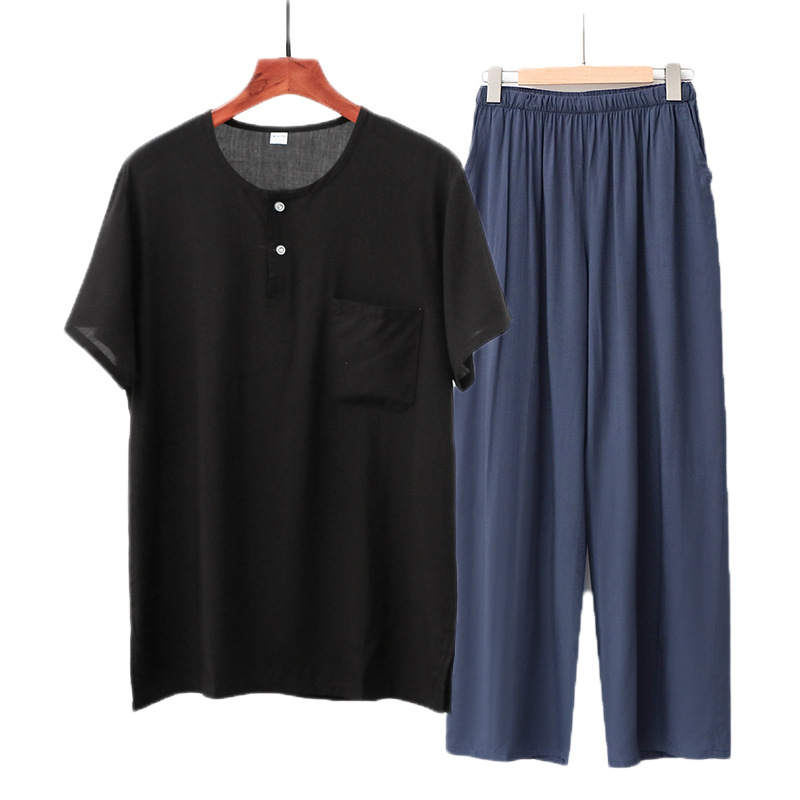 블랙 풀오버 + 그레이 블루 바지