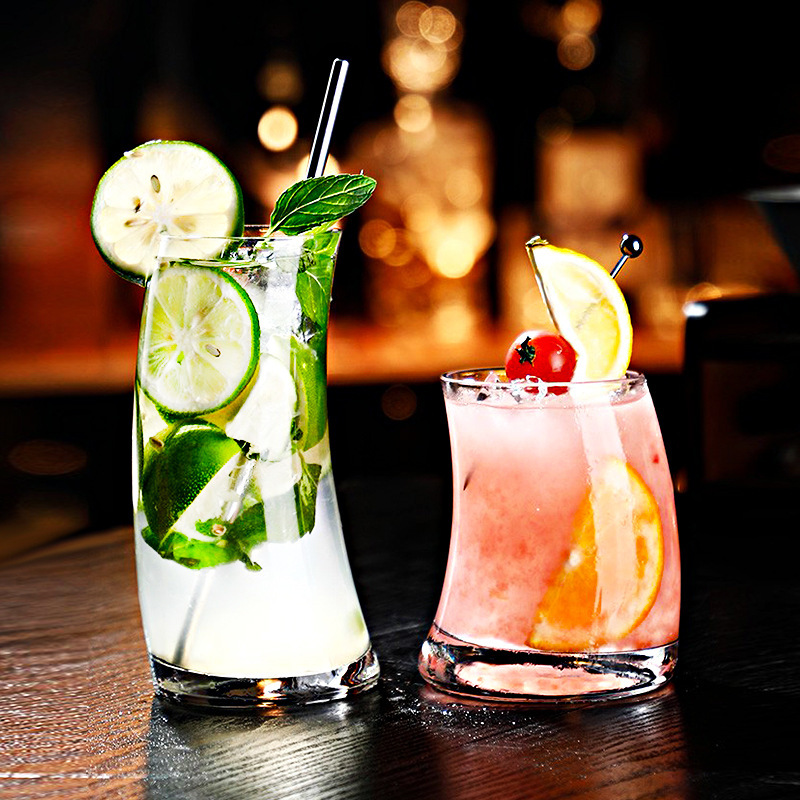 Red cresta de vidrio de forma especial taza de jugo creativa taza de vela rayada taza de bebida ins taza de cóctel mojito