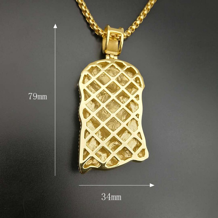 Collier pendentif hip-hop diamant en acier titane doré_voghion.com