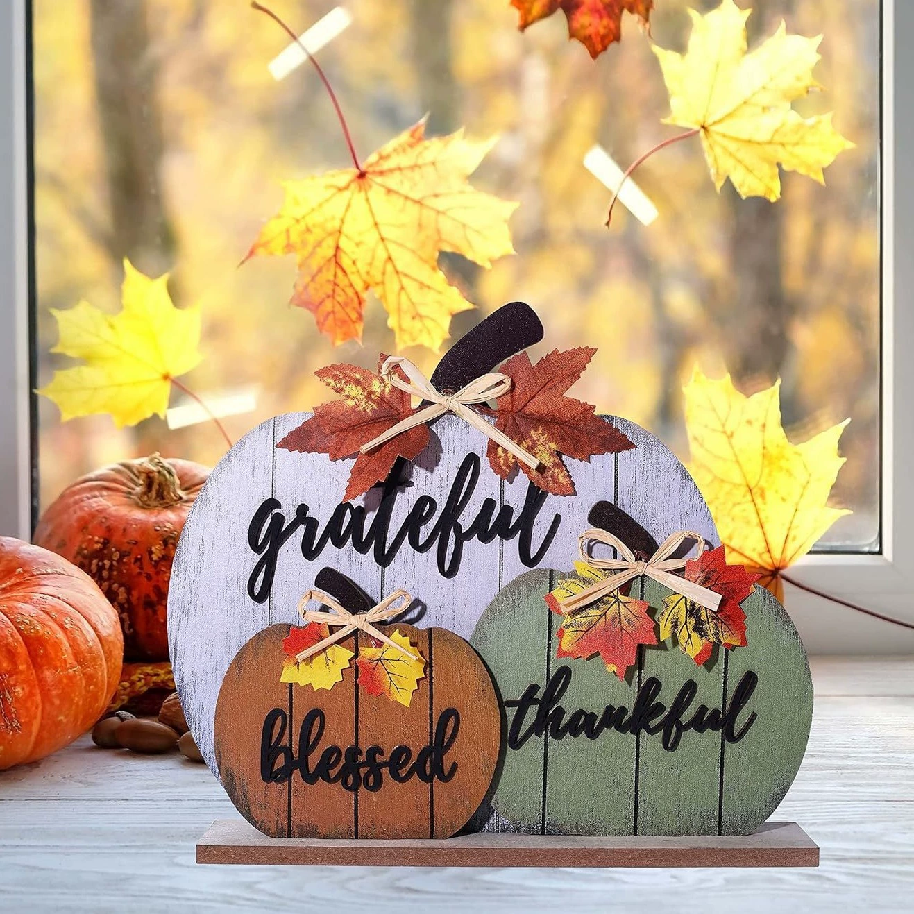 Творческий День Благодарения Тыква Форма Ремесла Украшения Праздник Урожая Сцена Декоративные Украшения Из Дерева