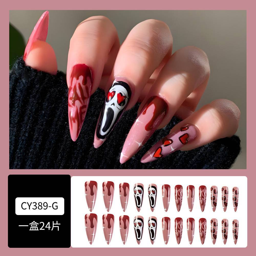 Halloween chocolate brillante amor muerte falso uñas parche Comercio exterior Venta caliente desgaste uñas belleza pieza al por mayor