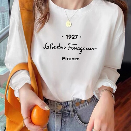 White pure cotton women's long-sleeve T-shirt Korean style round neck basic top large size casual autumn 230g women's T-shirt top