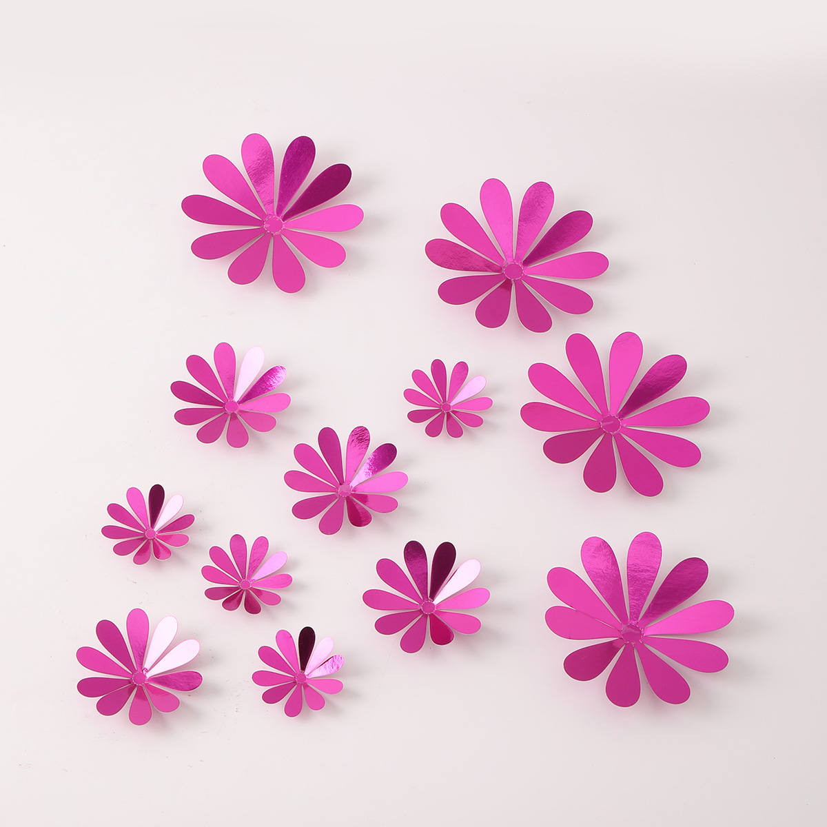 Lot de 12 autocollants muraux 3D en forme de fleurs, métallisés et multicolores, de style transfrontalier._voghion.com