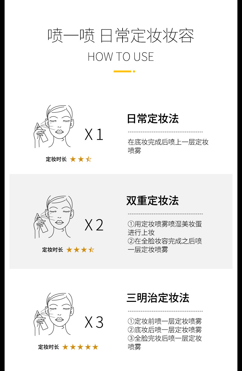 Mingxi Zhi Setting Spray is long-lasting without makeup smudging or powder sticking. It is waterproof, sweat-proof, and moisturizing for dry and oily skin. It is suitable for cross-border use undefined