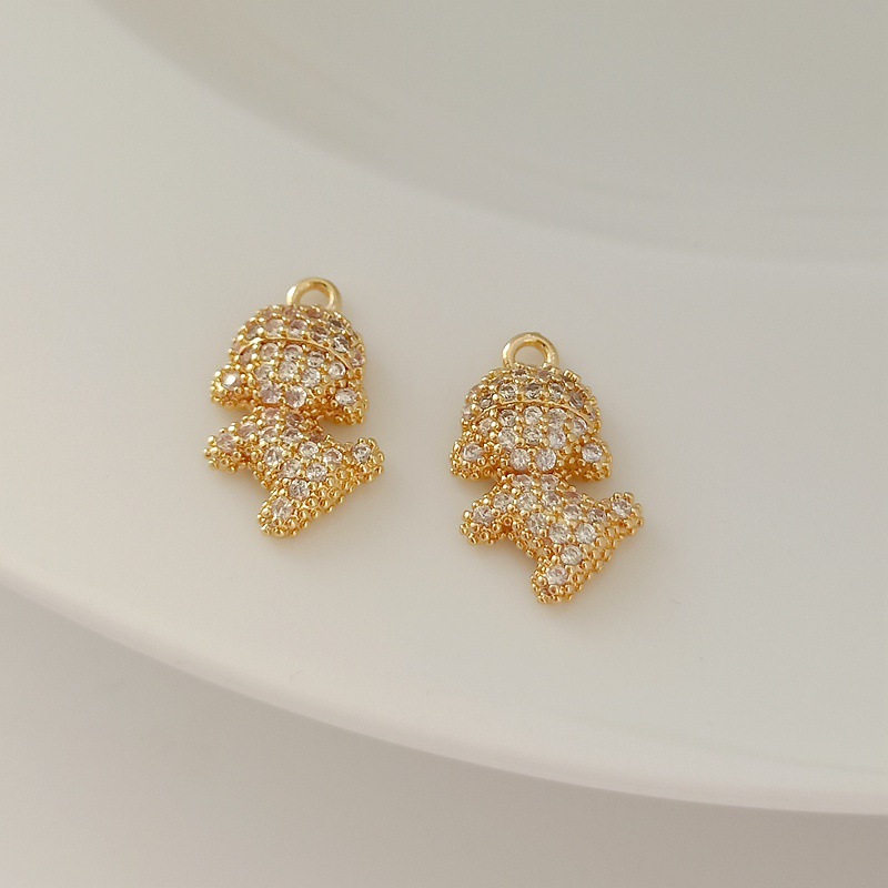 14K 골드 컬러 유지 마이크로 상감 지르콘 강아지 펜던트 사랑스러운 개 펜던트 팔찌 목걸이 수제 DIY 보석 액세서리