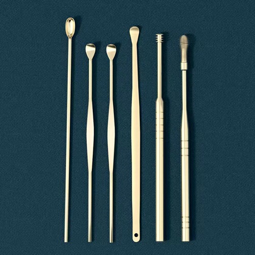 Dazhan Portable Stainless Steel Gold Ear Digging Spoon Six-piece Set Ear Digging Artifact Ear Picking Tool Set Ear Digging Pliers Wholesale