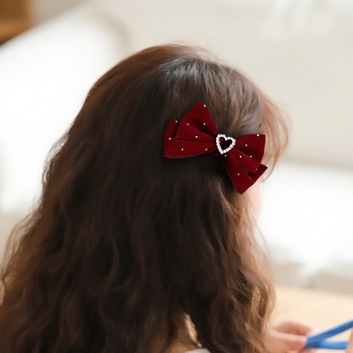 Hair Clip Hair Accessories Type Velvet Hair Clip With Rhinestone Heart Bowknot Girl Side Bangs Clip Lady Hair Accessories Princess