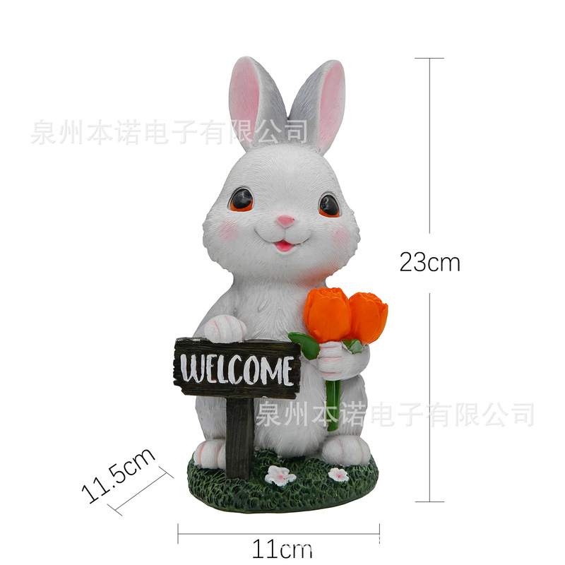 兔子摆件树脂工艺品跨境创意太阳能庭院花园装饰品动物雕像摆件|undefined