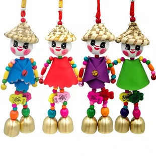 Factory Direct supply small straw hat leather clothes people double bell home accessories bar tea room hotel jewelry gift crafts