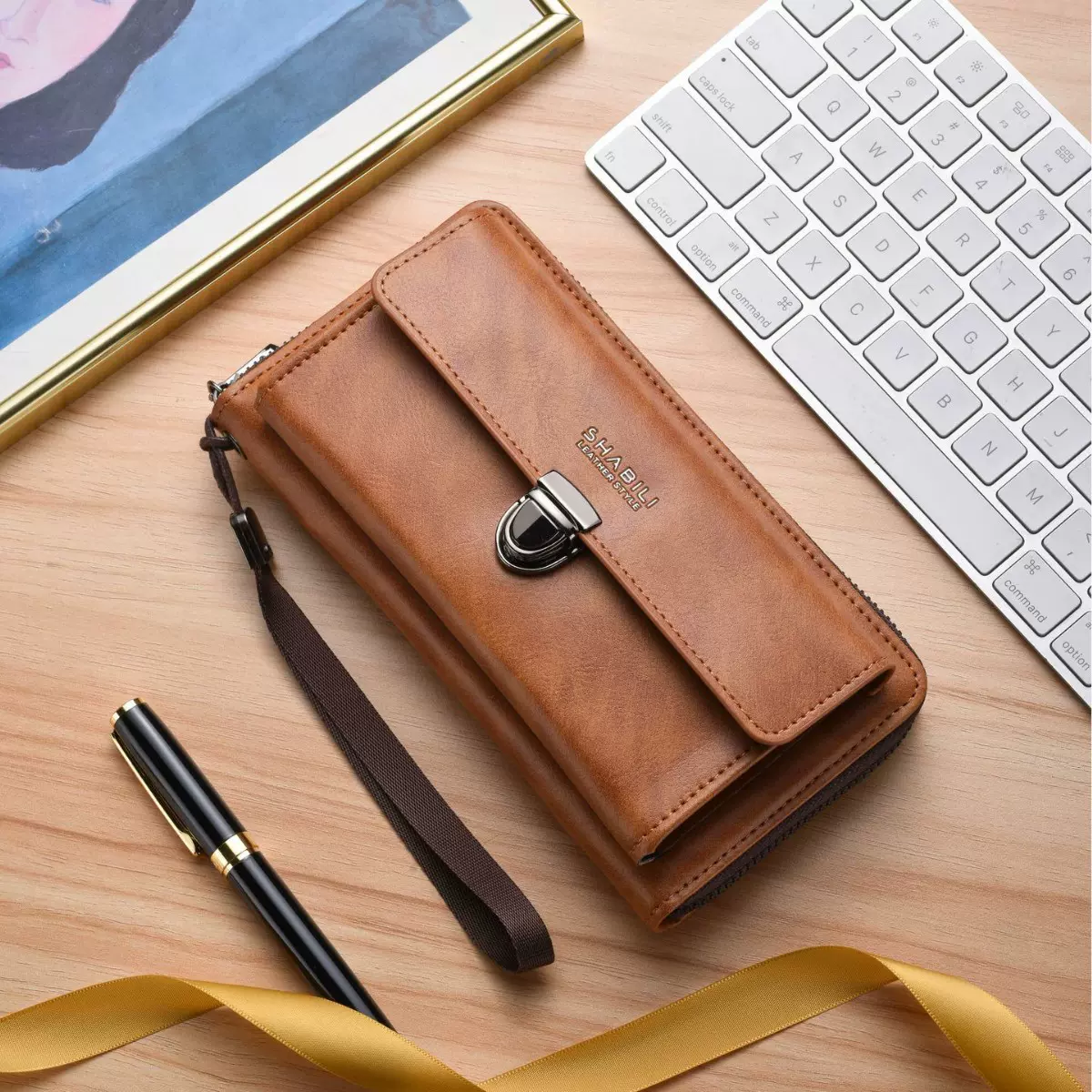 新款男士长款钱包女拉链搭扣休闲手机钱包大容量多功能手拿包工厂