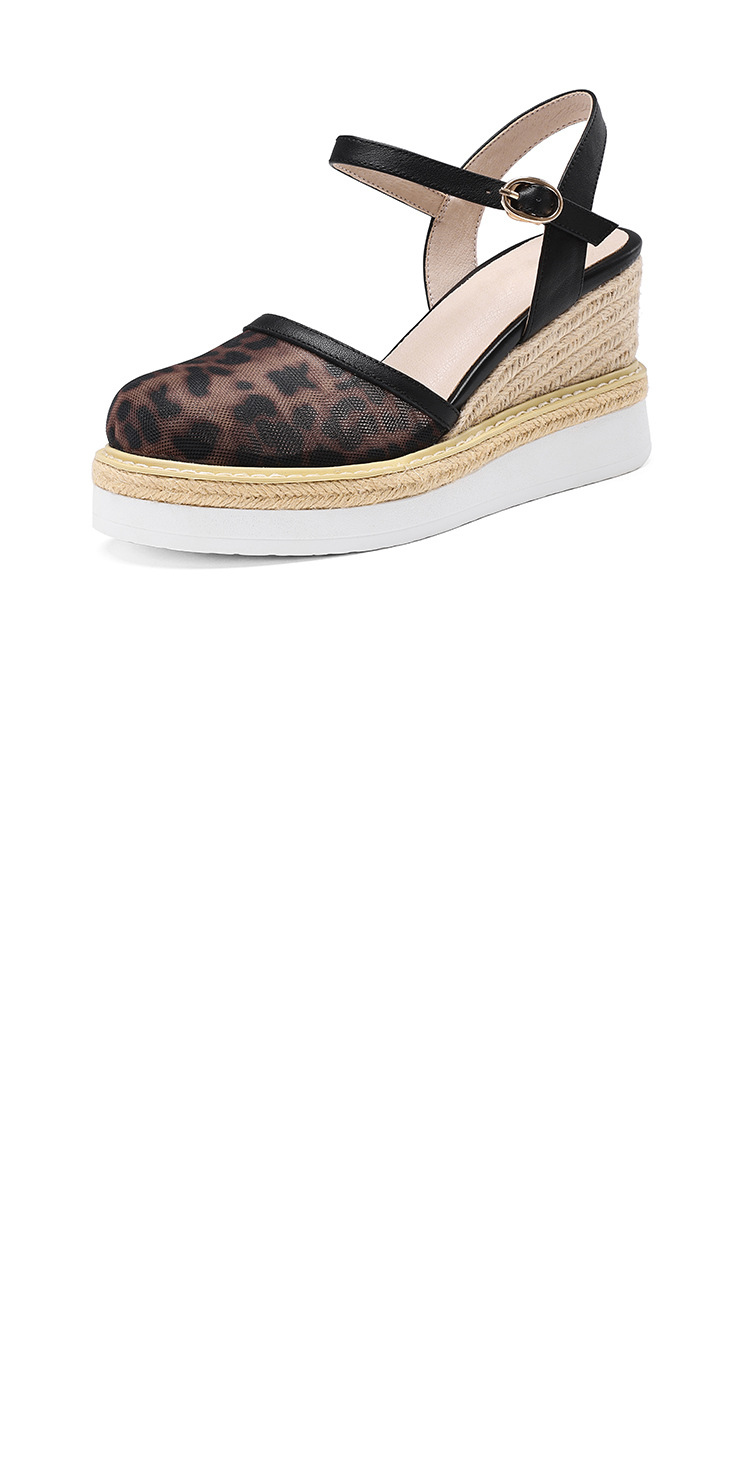 Sandal nữ đế xuồng cao gót lưới phong cách dân tộc Mary Jane mũi kín — màu đen chi tiết 16
