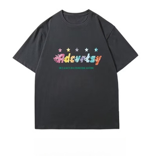 European trendy brand youth trendy summer street color large size loose letter print short-sleeved T-shirt for men