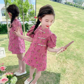 新中式女童国风连衣裙夏季新款女宝宝盘扣碎花旗袍裙夏款汉服