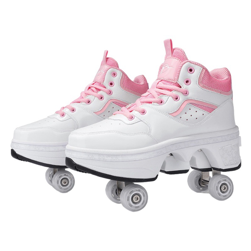 Zapatos de deformación 6-15 años de edad zapatos de patinaje sobre ruedas de deformación de cuatro ruedas pueden caminar resbaladizo internet celebridad patinaje sobre ruedas zapatos niñas zapatos para caminar