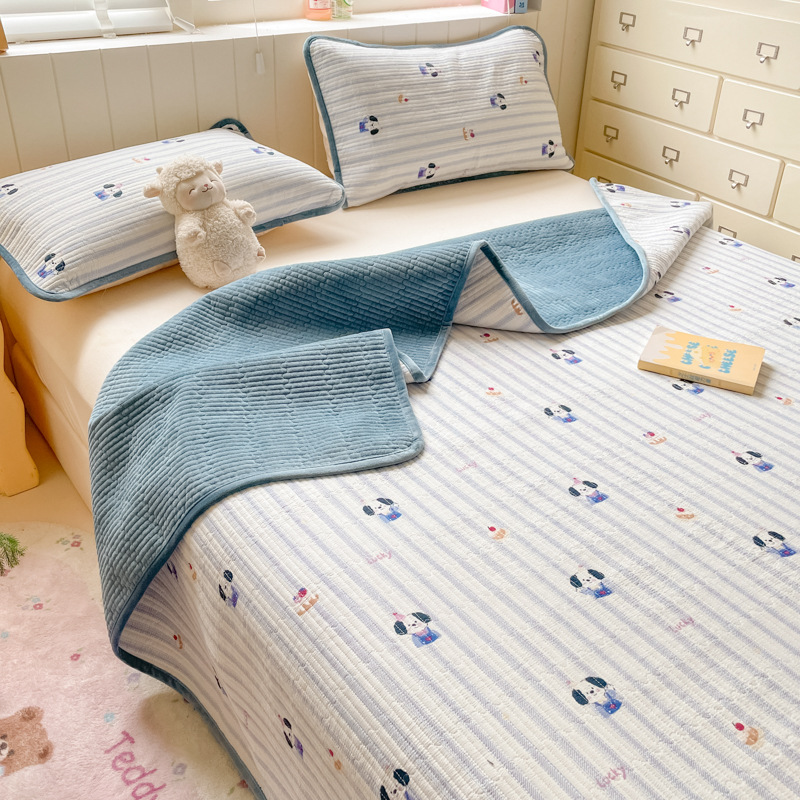 Nube de bebés cubierta de cama de terciopelo conjunto de tres piezas de otoño y invierno doble cara gruesa cuatro estaciones de algodón de algodón universal personalizado cama doble