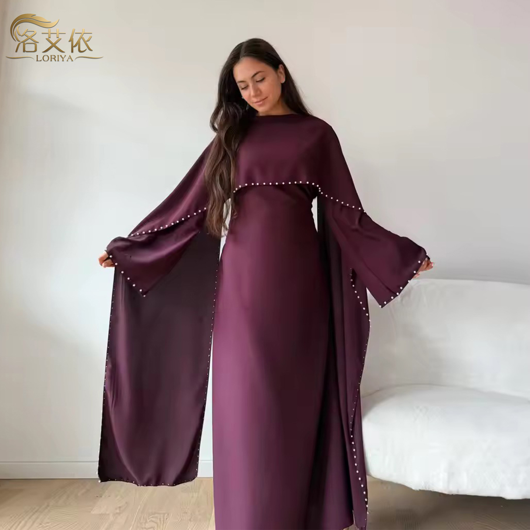 2025Loriya Pearl Beaded Luxurious Dress with Shawl LR1134