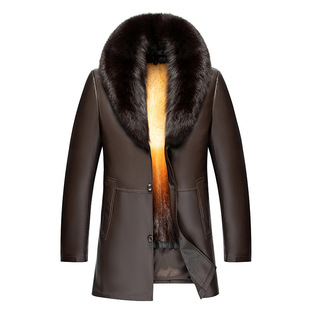Leather Men's Mid-length Pike Men's Inner Liner Gold Color Fur Fur Body Men's Coat Winter Warm Thickened