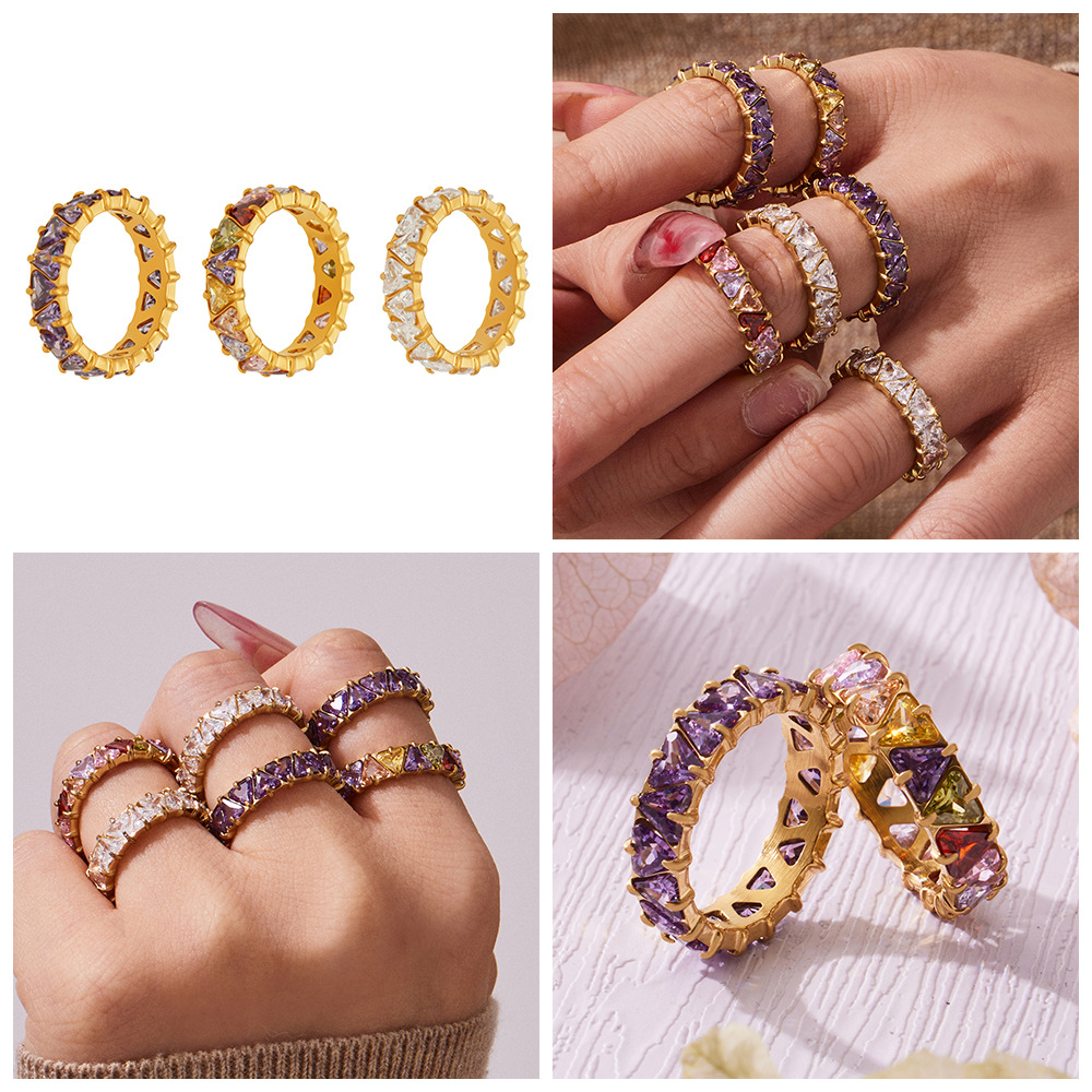 Elegant Exquisite Claw-set Triangular Zirconia Full-diamond Ring, Available Multiple Sizes, A Popular Fashion Stainless_voghion.com