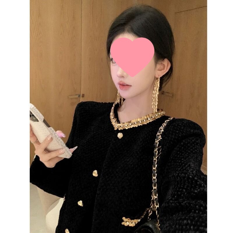 秋冬新款富家千金小香风气质套装法式名媛亮片短外套半身裙两件套|undefined