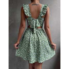 Women's square neck lotus shoulder large swing skirt 大摆裙