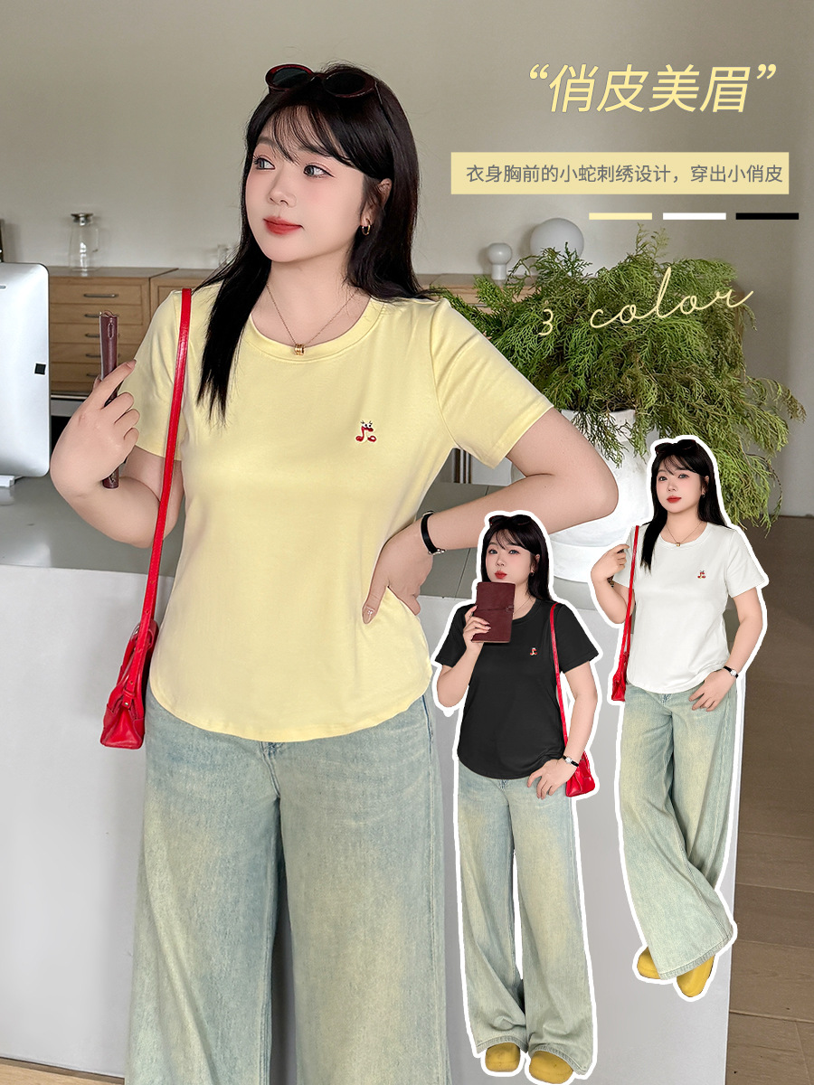 Summer T-shirt with a round collar