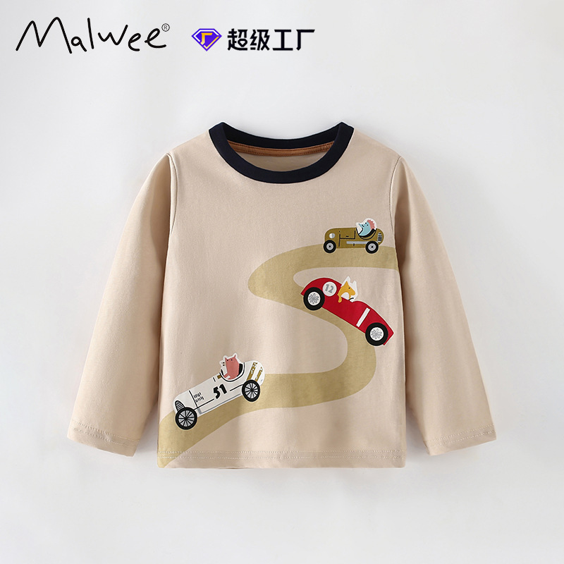 Transfronterizo malwee camiseta de niño otoño y invierno nuevo estilo europeo y americano de niños de mediana edad guapo impresión de cuello redondo manga larga ropa casual