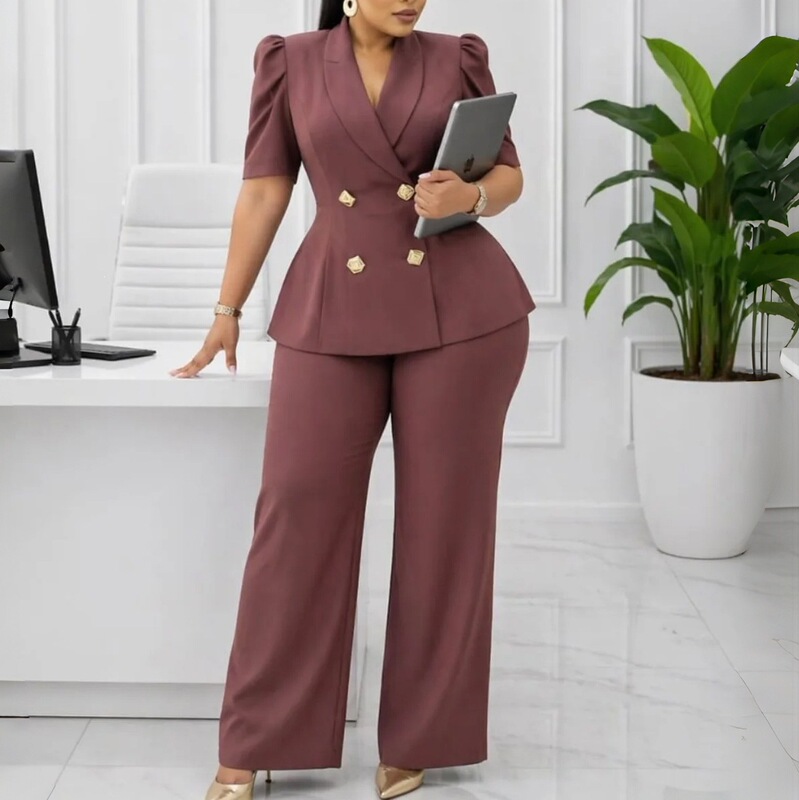D634 Foreign Trade European and American Cross-Border 2026 New Style Short-Sleeve Turn-Down Collar Double-Breasted Top High-Waisted Wide-Leg Pants Foreign Trade Set D634 Foreign Trade European and American Cross-Border 2026 New Style Short-Sleeve Turn-Down Collar Double-Breasted Top High-Waisted Wide-Leg Pants Foreign Trade Set