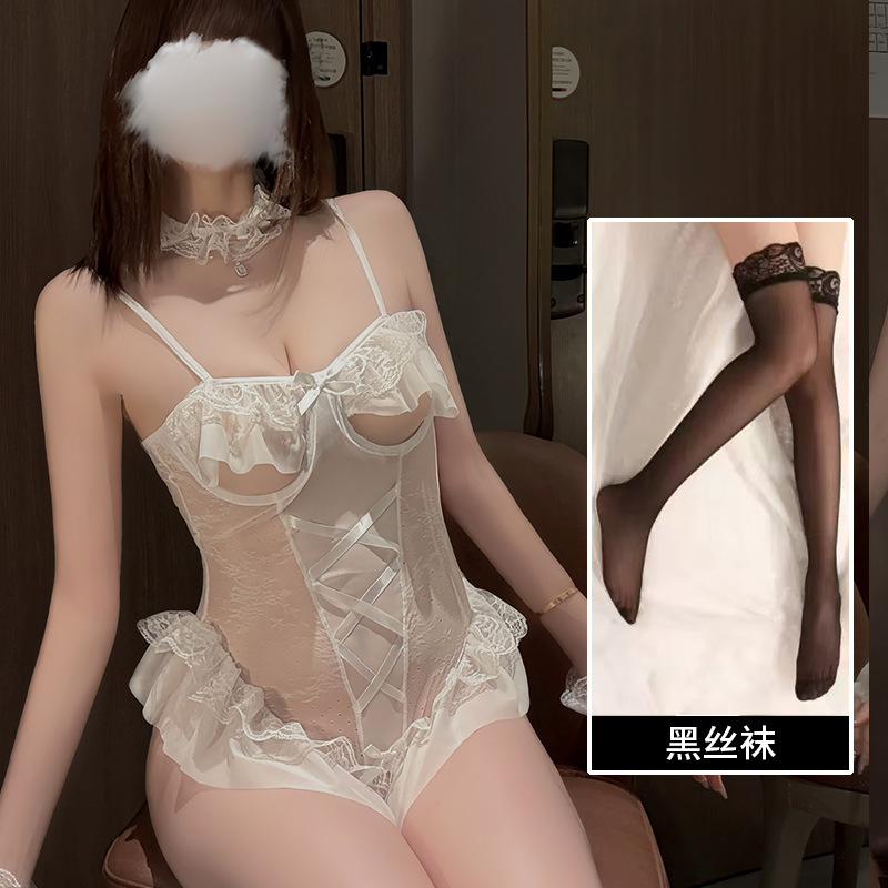 Lencería sexy tentación femenina sexy delgada conejita juguetona sexy entrepierna abierta pijama transparente traje de uniforme A356