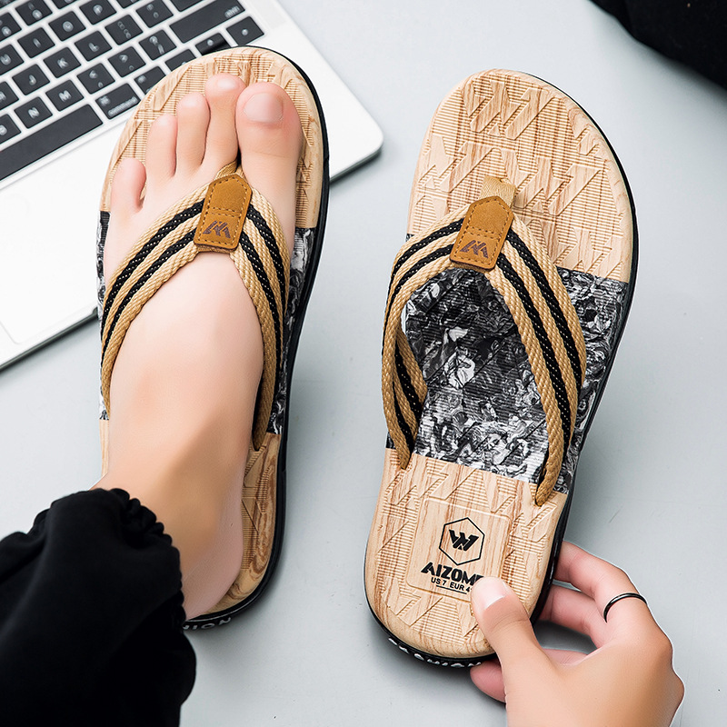 Kişi üçün düz rezin flip-flop, yay üçün sürüşməyən səndəl